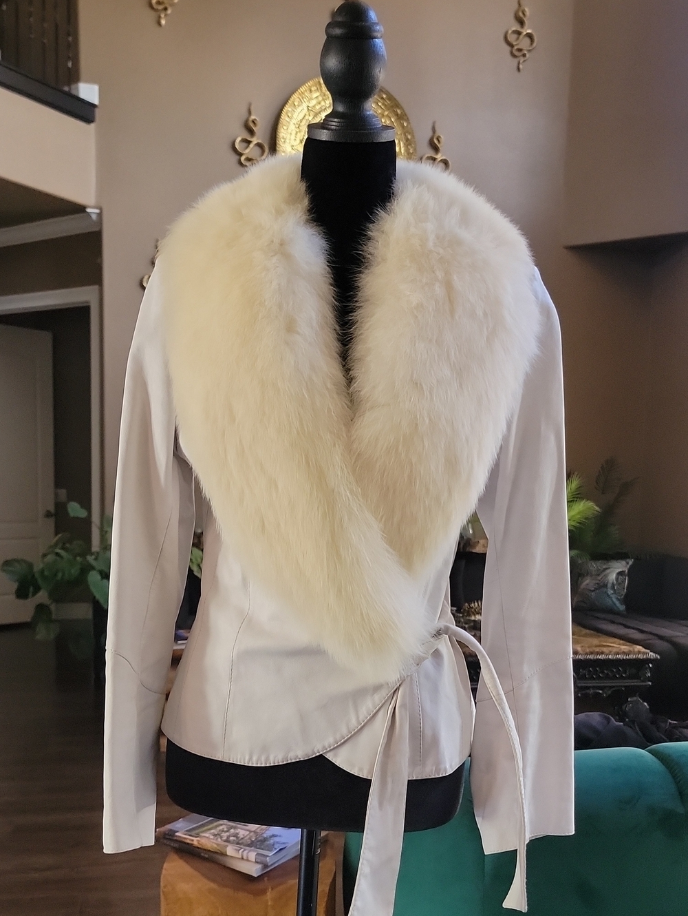 Ivory Faux Fur Trim Women's Wrap Jacket